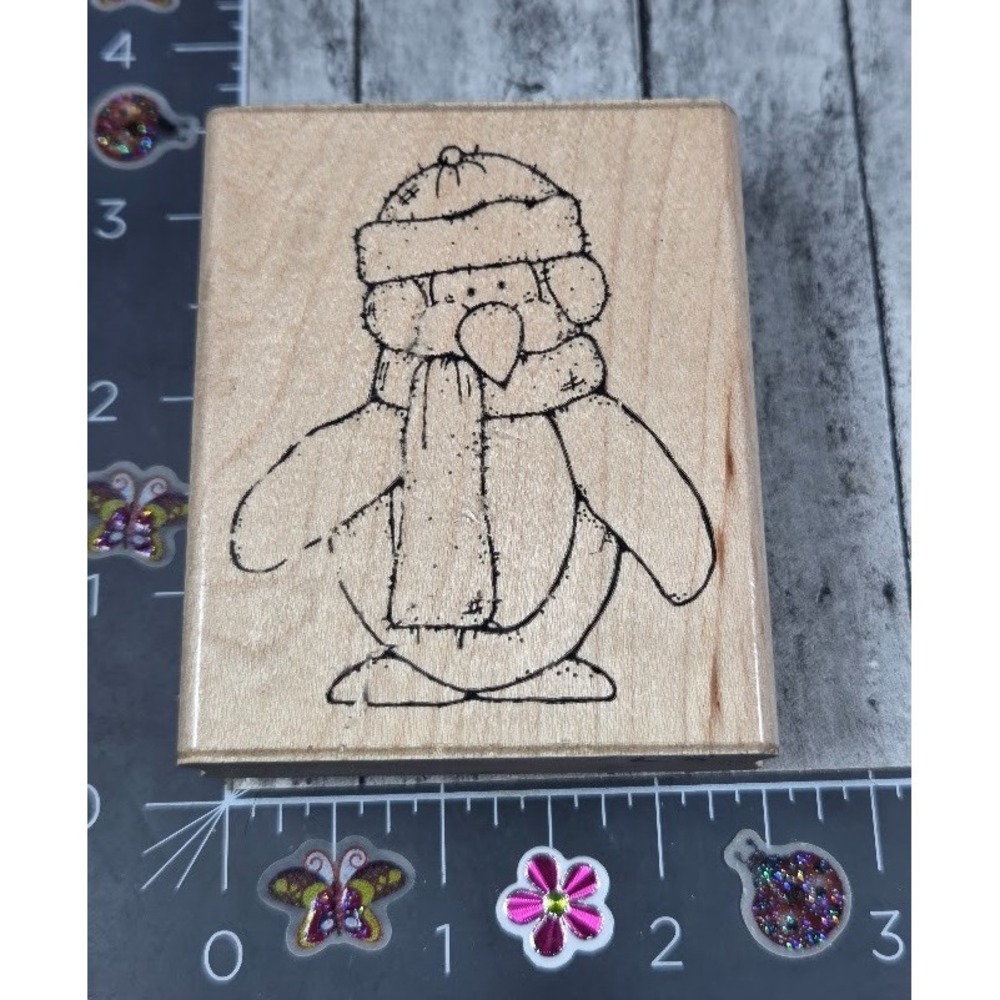 Dots Peter Penguin N227 Winter Scarf Rubber Stamp Wood #J97